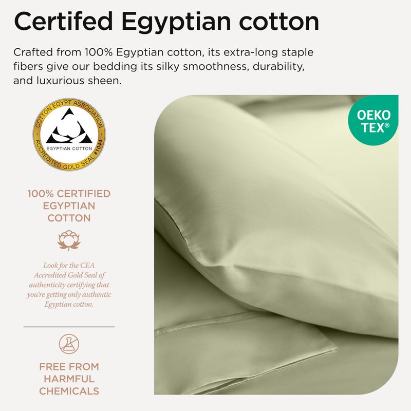 Threadmill Egyptian Cotton Sheets for King Size Bed | 100% Certified Egyptian Cotton King Bed Sheets Set | Snug Fit Elastic Deep Pocket King Sheets Soft, Breathable Solid Sateen | Sage Green - Image 3
